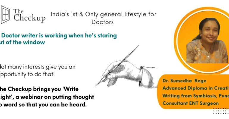 A Doctor writer is working when he’s strating out of the window